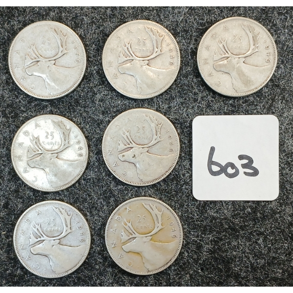 LOT OF 7 - 1946 CDN 25 CENT COINS