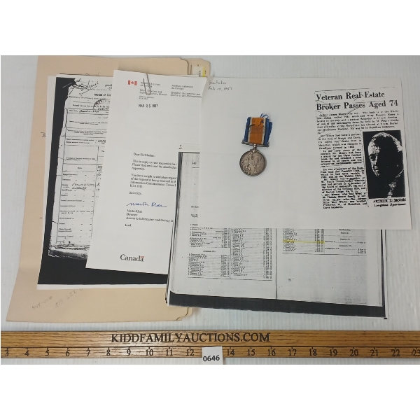 LIEUT. A.J. MOORE FILE - WWI SILVER MEDAL & PAPERWORK COPIES