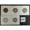 Image 2 : LOT OF 5 - 1956-1964 CDN SILVER 25 CENT COINS 