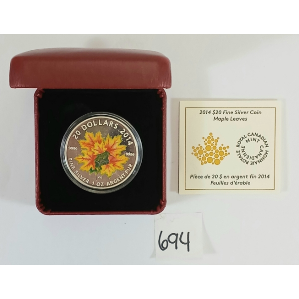 2014 RCM $20 SILVER COIN - MAPLE LEAVES
