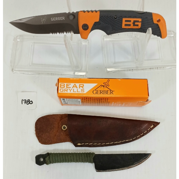 LOT OF 2 - GERBER BEAR GRYLLS FOLDING & HUNTING KNIVES