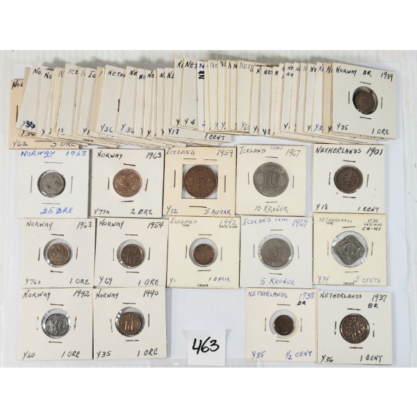 JOB LOT - 1880-1970 NETHERLANDS, ICELAND & NORWAY COINS - CENT, ORE & EYRIR