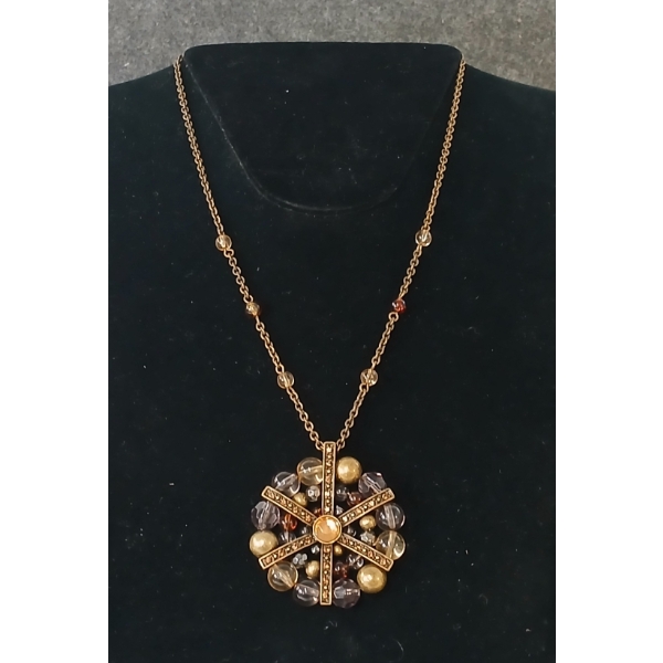 SAQ DARK GOLD TONE RHINESTONE PENDANT NECKLACE