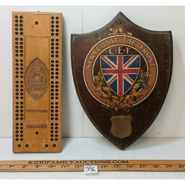 LOT OF 2 - BEAVER BROOK CRIBBAGE BOARD & C.E.F. PLAQUE