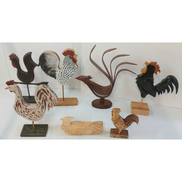 LOT OF 7 - FOLK ART ROOSTERS 