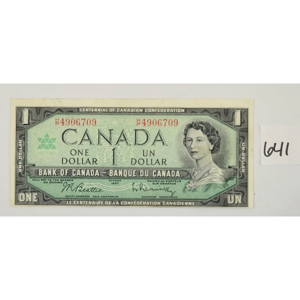 1967 CDN $1 BANKNOTE - CUT OUT OF REGISTER