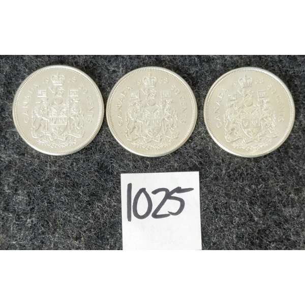 LOT OF 3 - 1963 CDN 50 CENT SILVER COINS