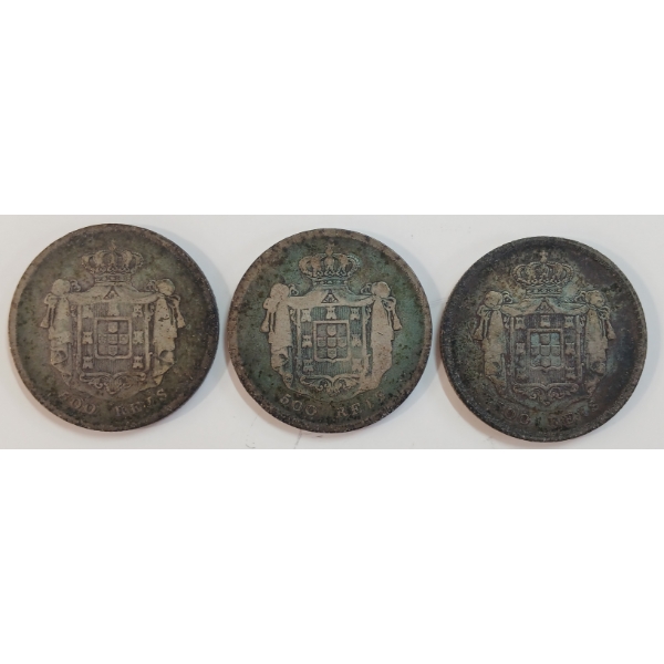 LOT OF 3 - 1854-1856 PORTUGAL 500 REIS COINS