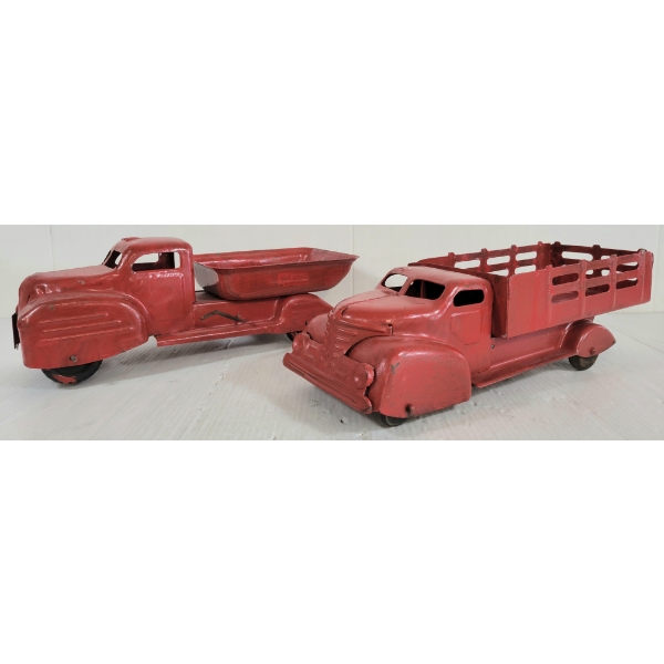 LOT OF 2 - PRESSED STEEL DUMP TRUCK & STAKE TRUCK MODELS 