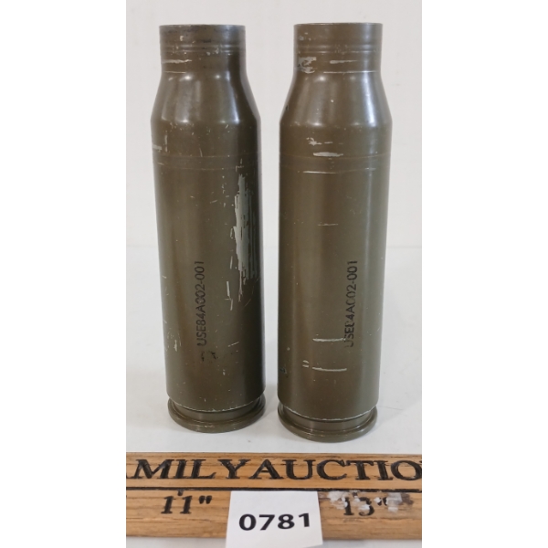 LOT OF 2 - MILITARY 25MM BRASS CASINGS