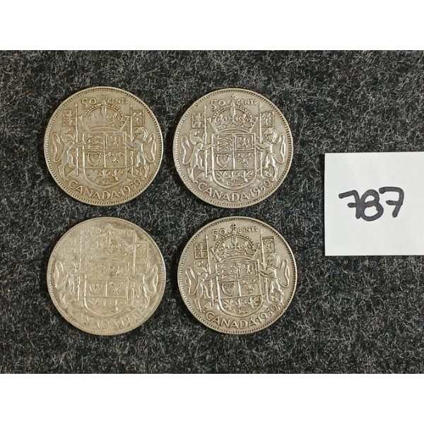 LOT OF 4 - 1950 CDN 50 CENT SILVER COINS