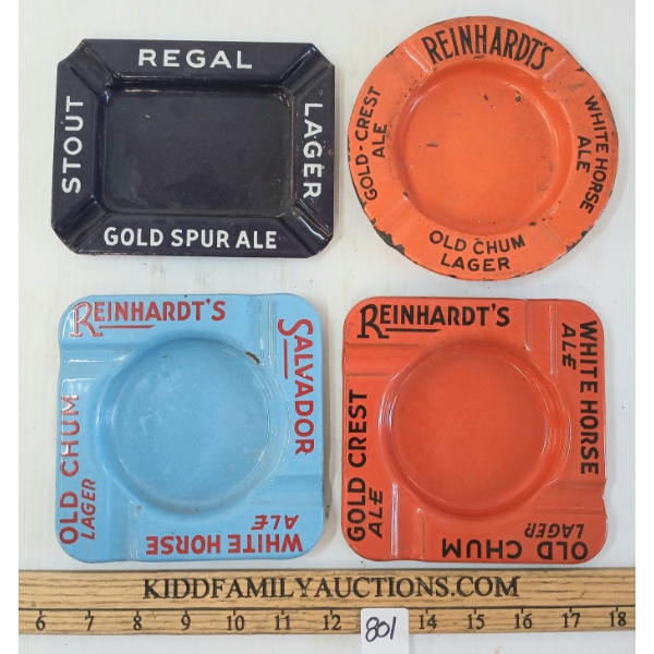 LOT OF 4 - REGAL & REINHARDT'S LAGER - PORCELAIN ASHTRAYS