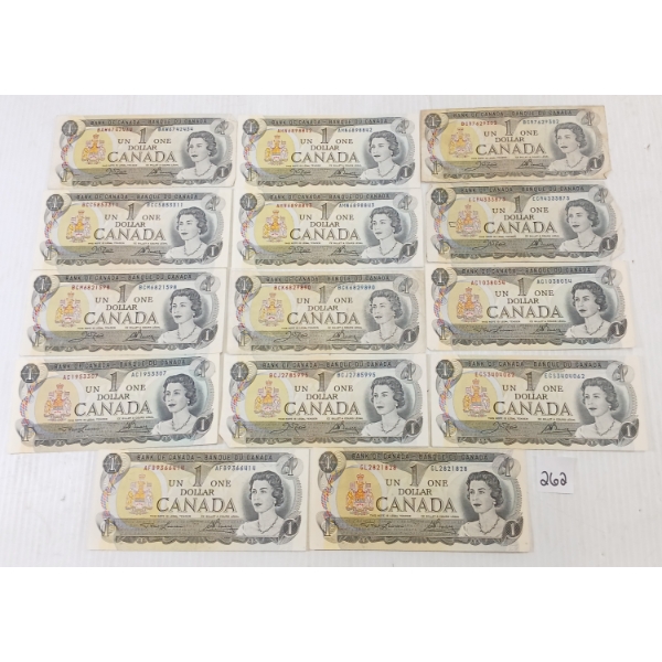 LOT OF 14 - 1973 CDN $1 BANKNOTES
