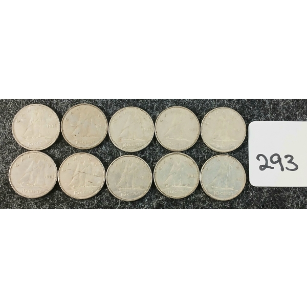 LOT OF 10 - 1968 CDN 10 CENT COINS