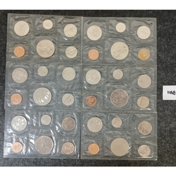 LOT OF 6 - 1980-1985 RCM UNCIRCULATED PROOF SETS - INCL COLOURED NICKEL