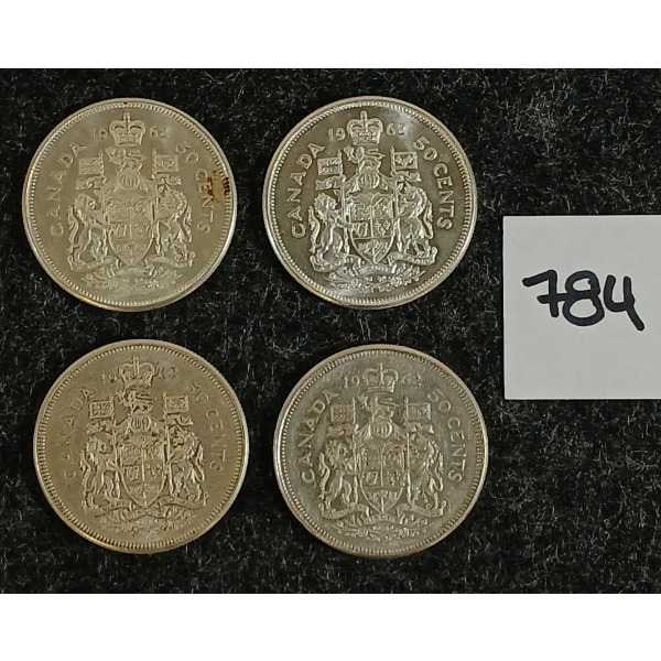 LOT OF 4 - 1962 CDN 50 CENT SILVER COINS