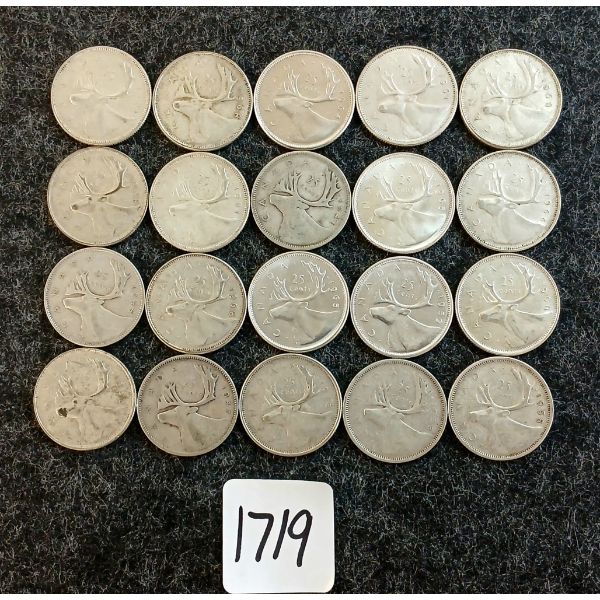 LOT OF 20 - 1941-1968 CDN 25 CENT COINS