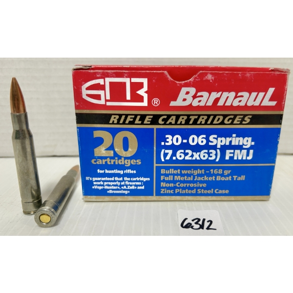 AMMO: 20X BARNAUL .30-06 SPRG - 168 GR FMJ