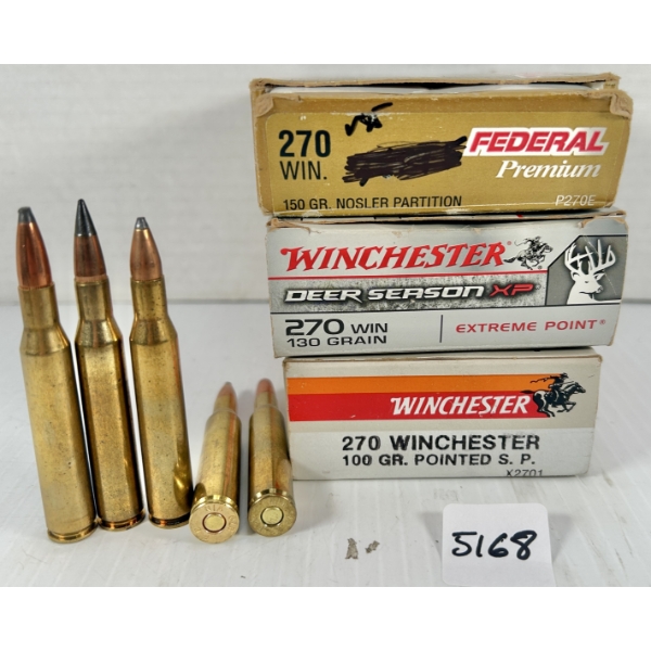AMMO: 60X .270 WIN, MIXED 100/130/150GR. 