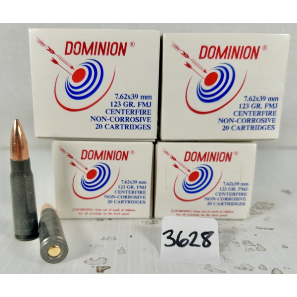 AMMO: 80X DOMINION 7.62X39 MM - 123 GR FMJ