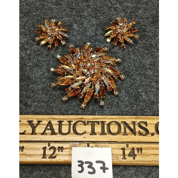 LOT OF 2 - SHERMAN RHINESTONE BROOCH W/ PAIR OF EARRINGS