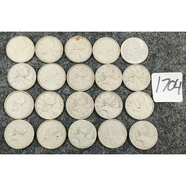 LOT OF 20 - 1939-1968 CDN 25 CENT COINS