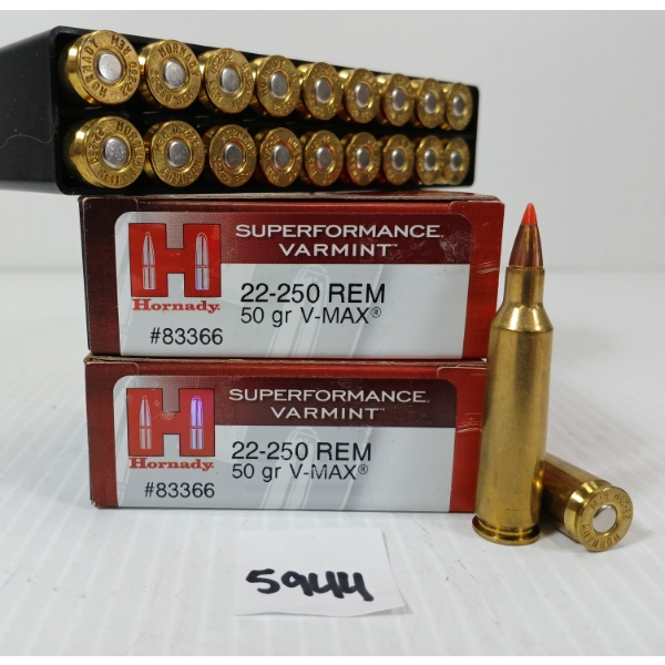 AMMO: 40X HORNADY .22-250 REM - 50GR - V-MAX
