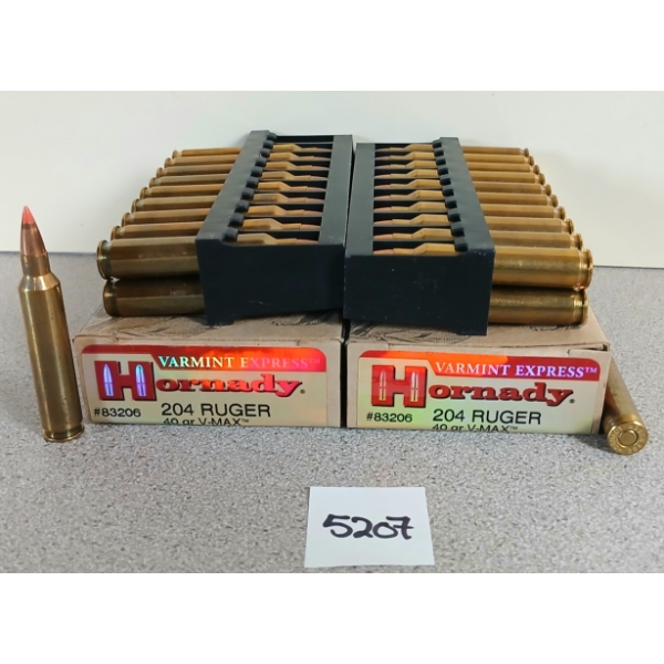AMMO: 40X HORNADY .204 RUGER - 40GR - V-MAX 