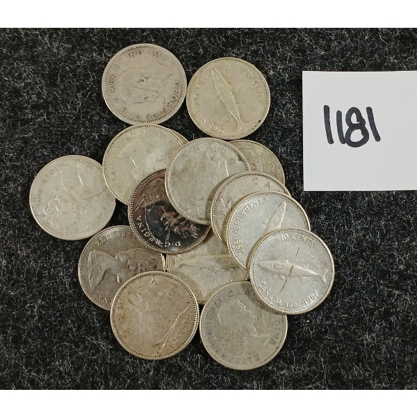 LOT OF 15 - 1943-1968 CDN SILVER DIMES