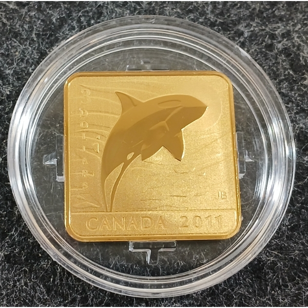 2011 RCM $3 STERLING SILVER SQUARE COIN - ORCA WHALE