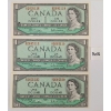 Image 1 : LOT OF 3 - 1954 CDN $1 BANKNOTES - SEQUENTIAL