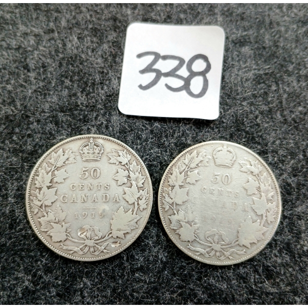 LOT OF 2 - 1919 CDN 50 CENT COINS
