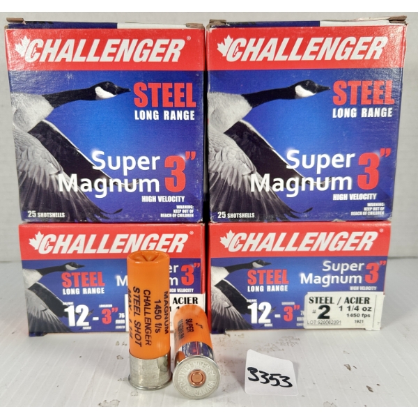 AMMO: 100X CHALLENGER 12 GA 3 IN - #2 STEEL