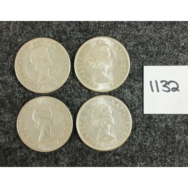 LOT OF 4 - 1957 CDN 50 CENT SILVER COINS