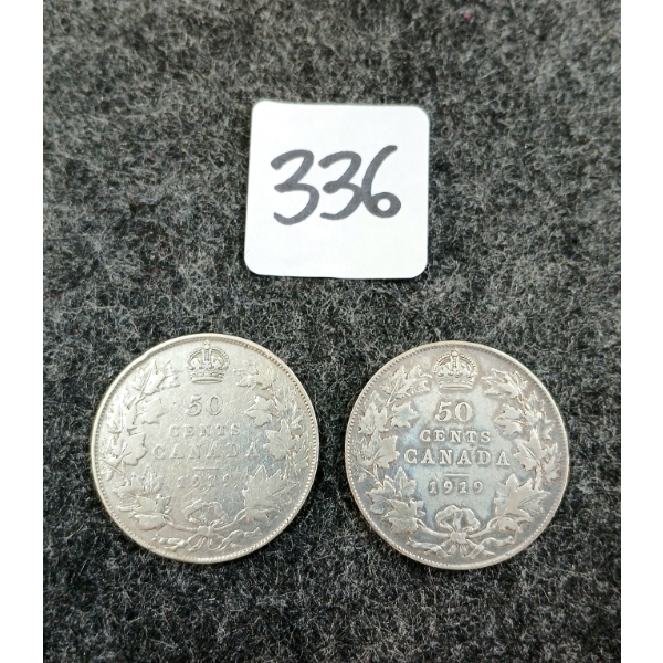 LOT OF 2 - 1919 CDN 50 CENT COINS