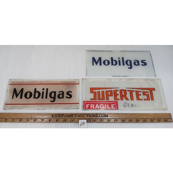 LOT OF 3 - SUPERTEST & MOBILGAS GAS PUMP AD GLASS PCS