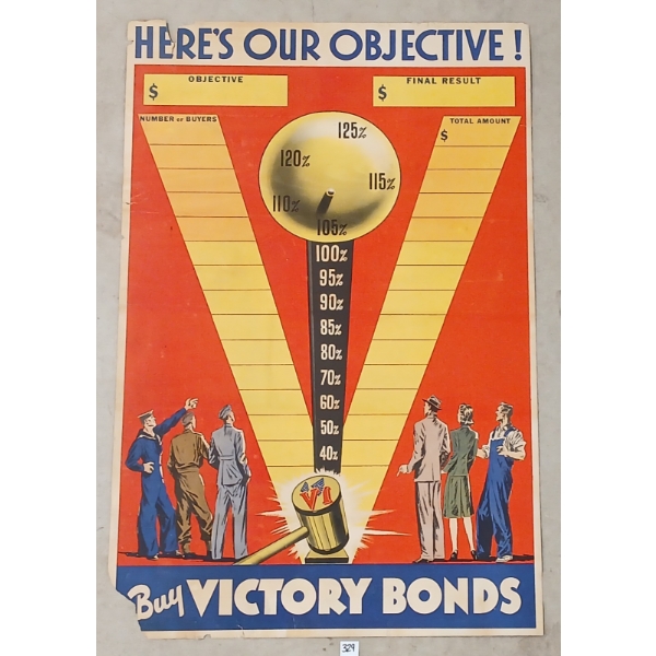 "HERE'S OUR OBJECTIVE - BUT VICTORY BONDS" WAR PROPAGANDA POSTER