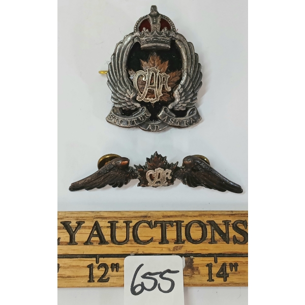 LOT OF 2 - 1920-1924 CDN AIR FORCE CAP BADGE & PIN