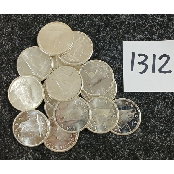 LOT OF 15 - 1964 CDN SILVER DIMES