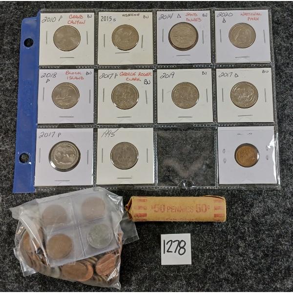 JOB LOT - 1995-2019 U.S. 25 CENT STATE COINS & PENNIES