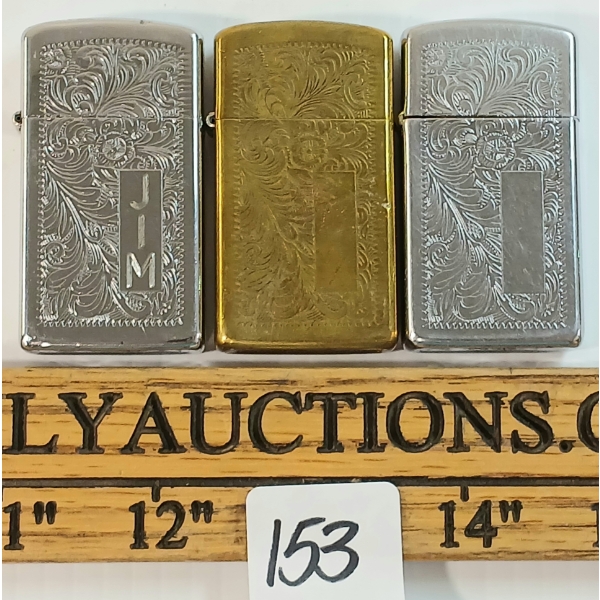 LOT OF 3 - ZIPPO II, VII & VIII BRASS & SILVERTONE LIGHTERS - C. 1960'S-1992