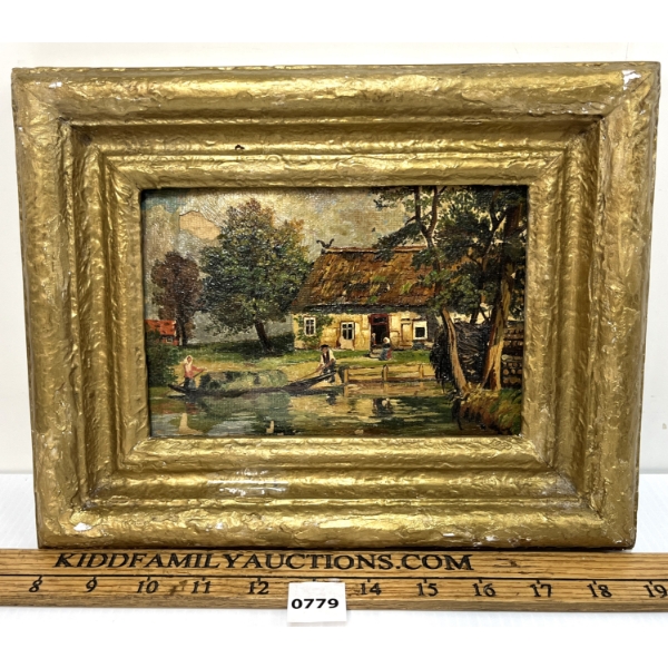 POND SCENE - SIGNED - FRAMED OIL ON BOARD