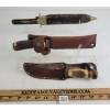 Image 6 : LOT OF 3 - ANTLER HANDLE KNIVES W/ LEATHER SHEATHS