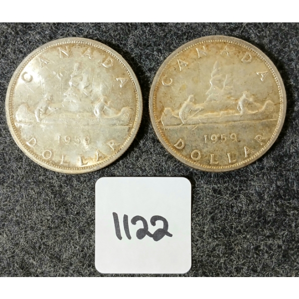 LOT OF 2 - 1959 CDN SILVER DOLLARS - VOYAGEUR