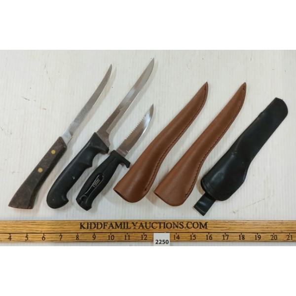 LOT OF 3 - CAMPING KNIVES W/ SHEATHS