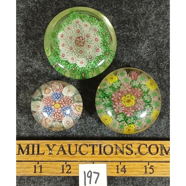 LOT OF 3 - MILLEFIORI GLASS PAPERWEIGHTS