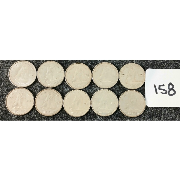LOT OF 10 - 1968 CDN 10 CENT COINS