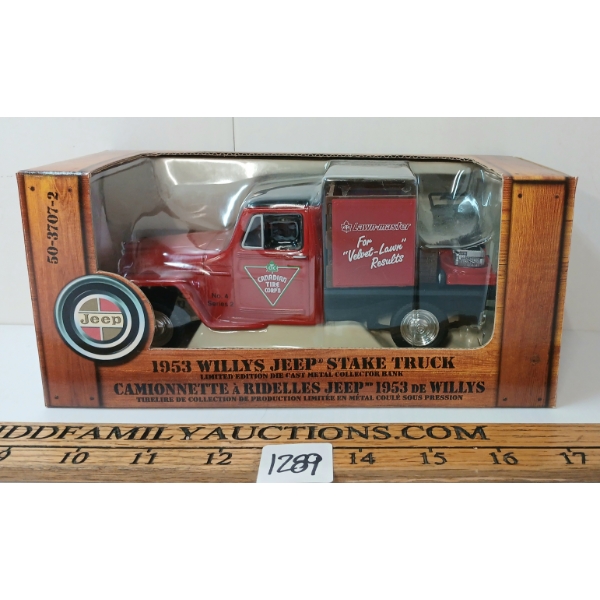 LIBERTY CLASSICS 1953 WILLYS JEEP CANADIAN TIRE STAKE TRUCK DIECAST COIN BANK