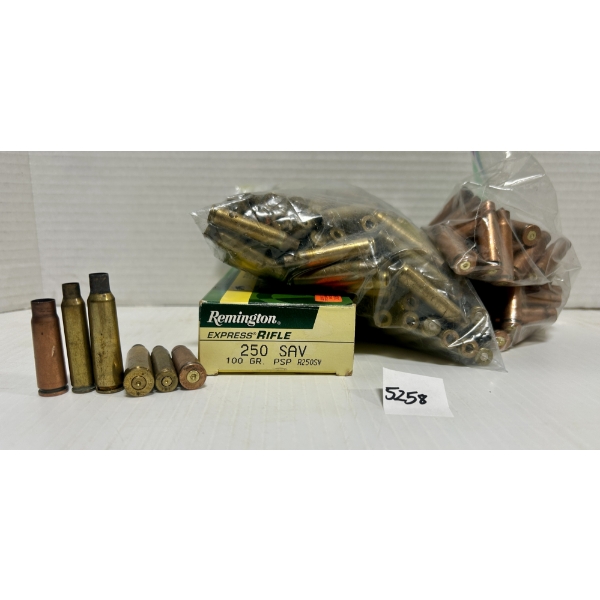 BRASS: MIXED LOT 20X .250 SAV & APPROX 200X .223 REM & 60X 7.62X39 MM
