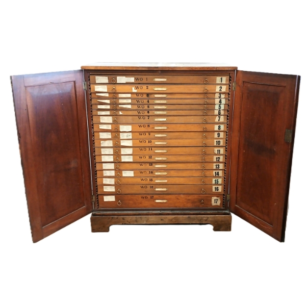 SPECIMEN / DOCUMENT CABINET - 17 DRAWER DESIGN - MAHOGANY - C. 1920-50s